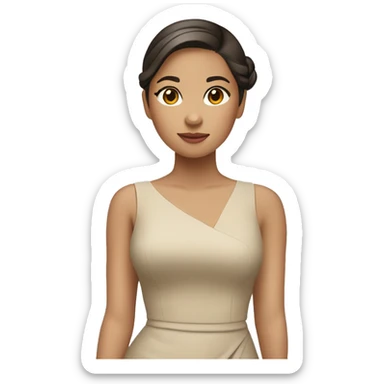 standing filipina girl in a fitted beige dress and a sleek bun hairstyle sticker