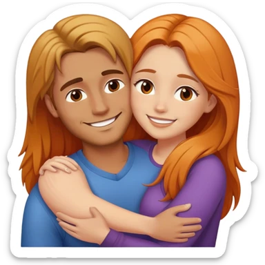 couple hug with warm smiles. The Girl have Brown Long hair und the man blond/orange hair sticker