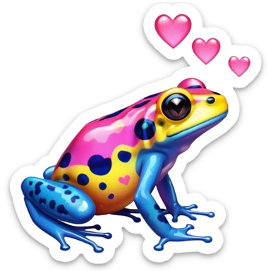Rainbow dart frog with pink hearts around it  sticker