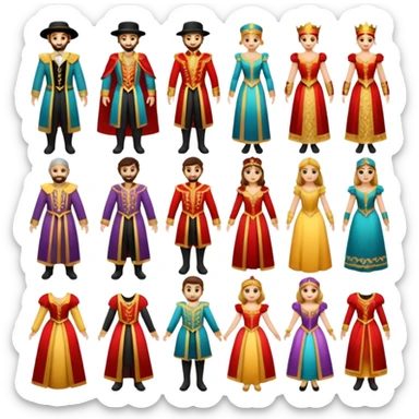 create a series of images for Theatre costumes Inventory showing a variety of costume styles without a person sticker