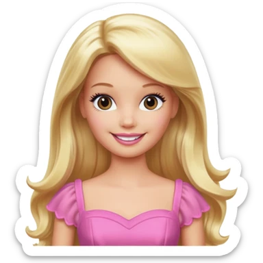 barbie, long blonde hair, pink dress sticker