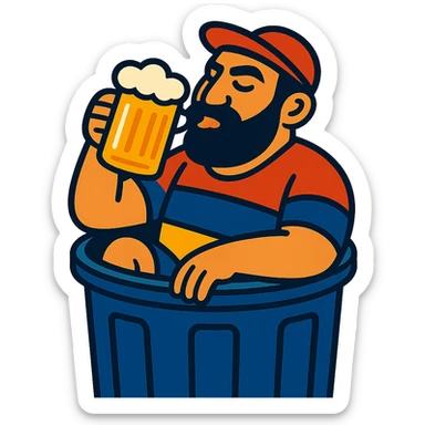 Armenian man drinking beer in a trash can sticker