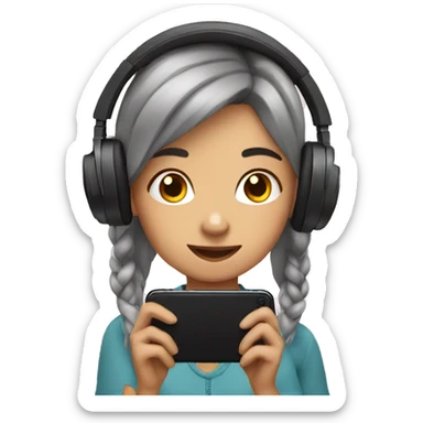 girl watching a video on a smartphone with headphones sticker