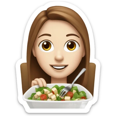 White girl Brown hair blue eyes freackles eating Tofu salad with fork sticker