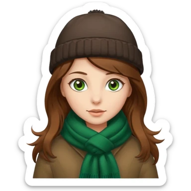 Girl green eyes brown long hair with winter clothes  sticker