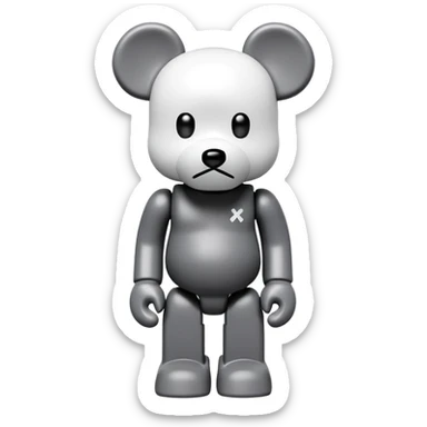 Bearbrick figure with KAWS style X eyes, simplified toy bear shape with articulated limbs sticker