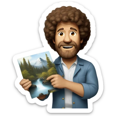 bob ross holding painting and crying sticker