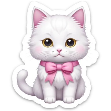 white cat emoji with pink ribbon sticker