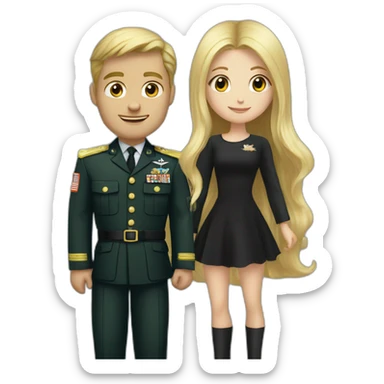 Military blond guy with blond long hair girl in black dress sticker