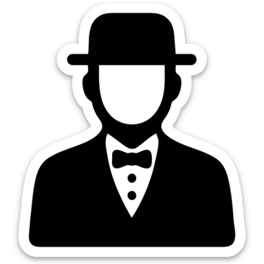 man in a vintage black and white suit, no facial hair, solid filled icon sticker