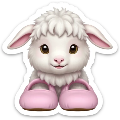 a baby goat emoji wearing pastel pink chunky slippers sticker