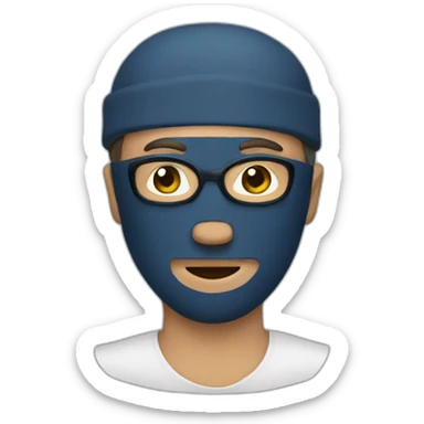 A man wearing a mask with writing  sticker