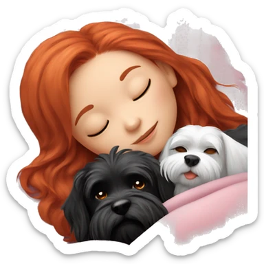 Red hair girl sleep dewith her maltese black dog sticker