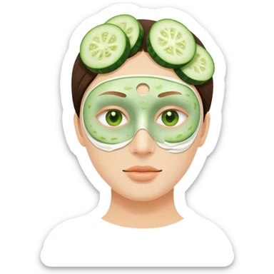 Face with clay mask and cucumber slices on the eyes sticker