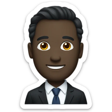 a white bold man in a black suit wearing a dark blue shirt and a black ties sticker