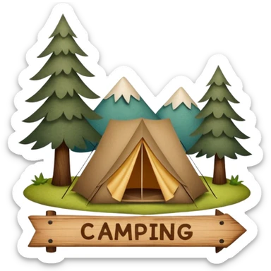 Wooden Camping sign made of felt texture, scrapbooking style, transparent background sticker