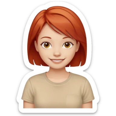 girl short-layer-red-hair wear beige T-shirt sticker