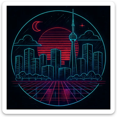 Make this image more edgy, 80's TRON, retro feel  sticker