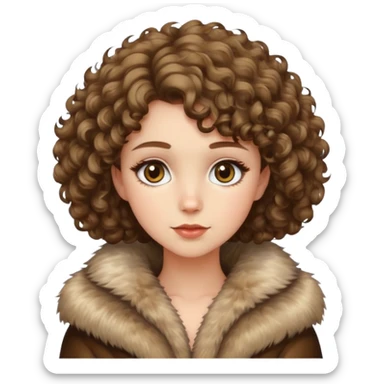 Caucasian girl with short curly hair and hazel eyes in fur coat  sticker