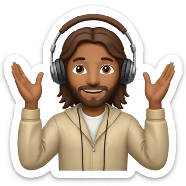 African American Jesus Christ wearing headphones listen to music with hands raised sticker