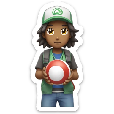 Pokemon trainer holding a pokeball sticker