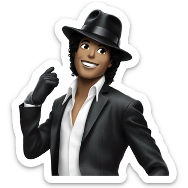 “Michael Jackson in a black suit, white glove, and fedora, striking a dance pose.” sticker
