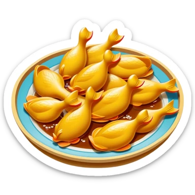 Nanjing Salted Duck sliced pieces with glistening skin, simplified emoji style with bold outlines and bright colors, cartoon style Jiangsu specialty Ya Xue sticker