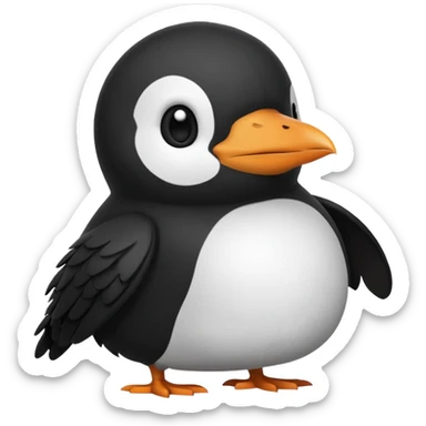 a hybrid of a crow and a penguin, emoji style sticker