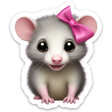 Virginia opossum with a tiny pink bow on its head sticker