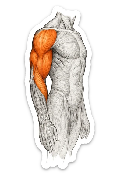 tricipite visto anatomicamente , illumina solo il tricipite, il resto fallo in bianco e nero sticker