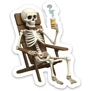 Skeleton sitting in a lawn chair with his legs crossed holding a cigarette in between his fingers sticker