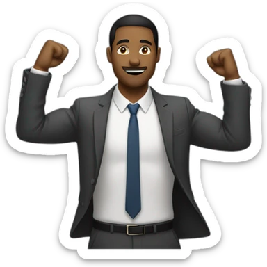 man in suit stretches his arms outward sticker