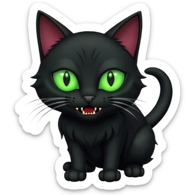 scary black cat with fur raised, glowing eyes, and fangs sticker
