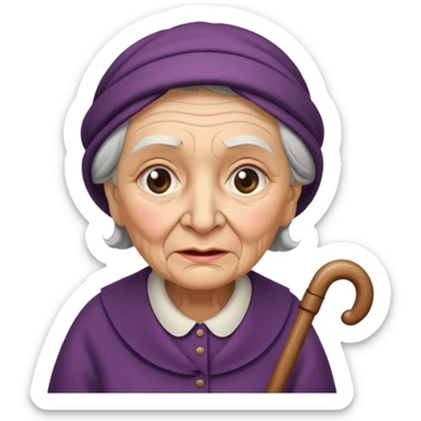 Grandma walking using a cane with a hunchback sticker