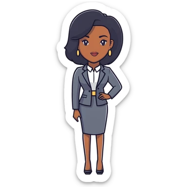 Dynamic African career woman with sleek long black hair, modern business outfit, competent and assertive expression sticker