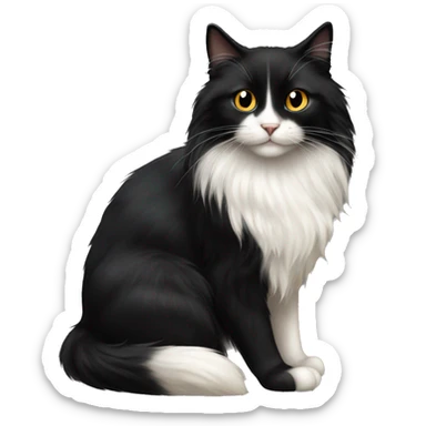 black cat domestic long-haired with white on the mouth sticker