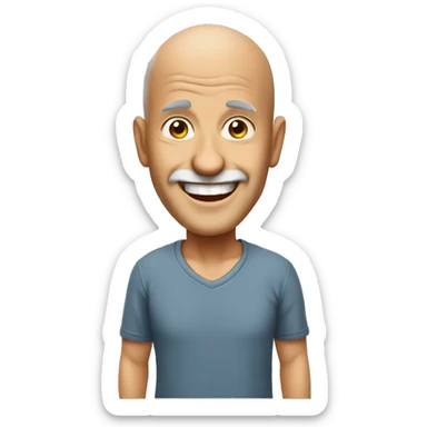 emoji of a happy man over 50 without hair using formal t shirt with background white sticker