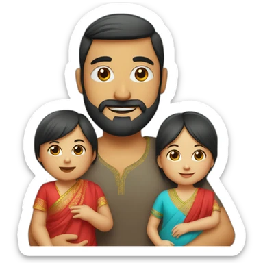 Indian dad with beard and Chinese wife in red and 1 small baby sticker