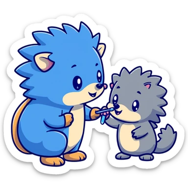 Cute blue hedgehog and silver hedgehog brushing teeth in bathroom sticker