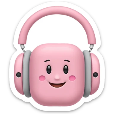 Create a pink happy circle emoji who listens to music on AirPods Max  sticker