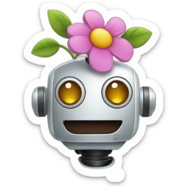happy robot with flower sticker