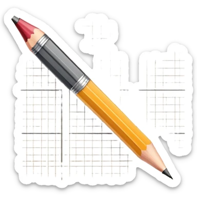 A pencil is placed over a sheet of paper grid, representing the sketching  sticker