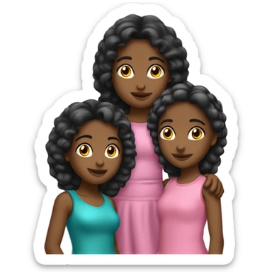 Tres chicas abrazandoce, las 3 de pelo negro pero una de 9 años, otra de 15 y una de 36 sticker