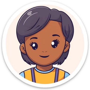 Black girl with fair skin, round face, and straight hair sticker