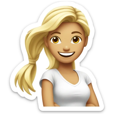 Blond girl smiling in with Zumba logo on white t-shirt sticker
