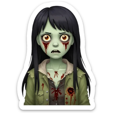 Faça uma mulher zumbi de franja cabelo longo preto 🧟‍♀️ sticker