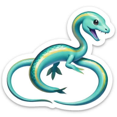 Sleek Serpentine Aquatic Ribbon-bodied Elegant Pokémon-Fakémon-Digimon-Creature, (full body) sticker