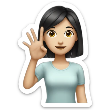 Small white skin black haired girl showing three fingers sticker