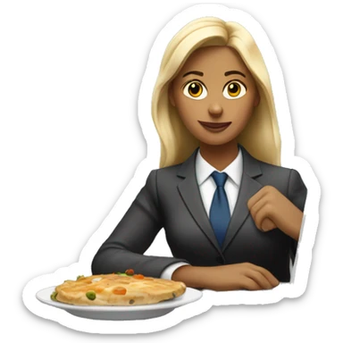 Busy blonde corporate girl having diner with her laptop sticker