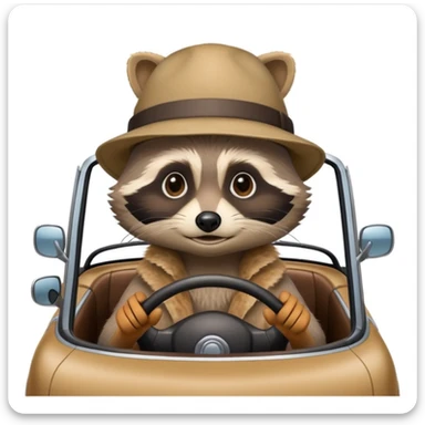 a raccoon driving a car sticker